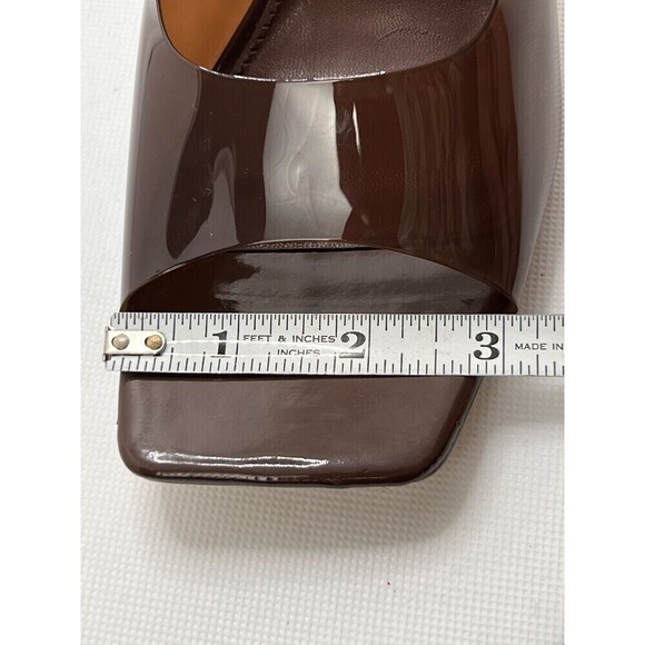 Brown Vinyl Spool Heeled Open Square Toe Slides 8 Transparent Mules x Forever21 - Picture 14 of 15